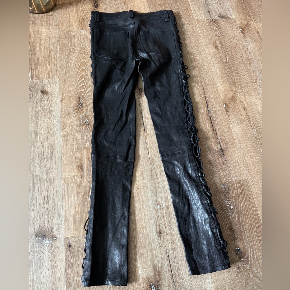 Rag & Bone Kiku high rise‎ Lamb Leather Black Lace-Up Skinny Pants size 25 - Picture 11 of 12